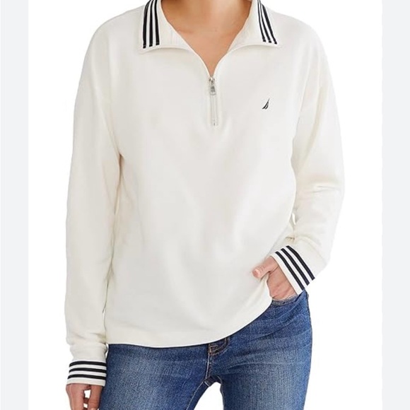 Nautica Tops - NAUTICA 1/4 Zip Polo Pullover Top Lightweight Sweatshirt White Navy NWT XXL